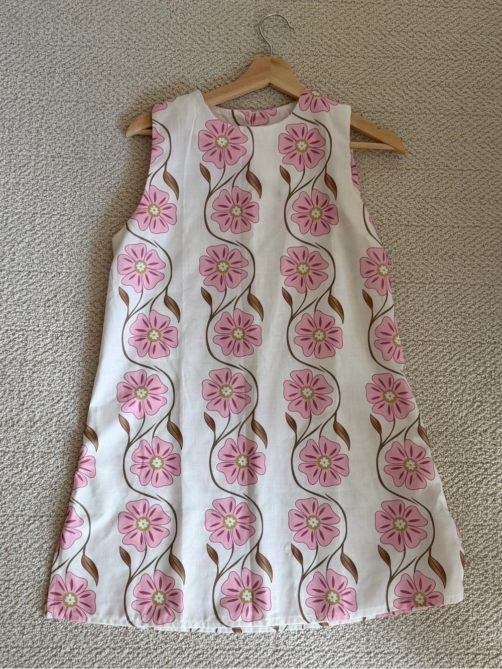 Sleeveless White Shift Dress with Pink Floral Print